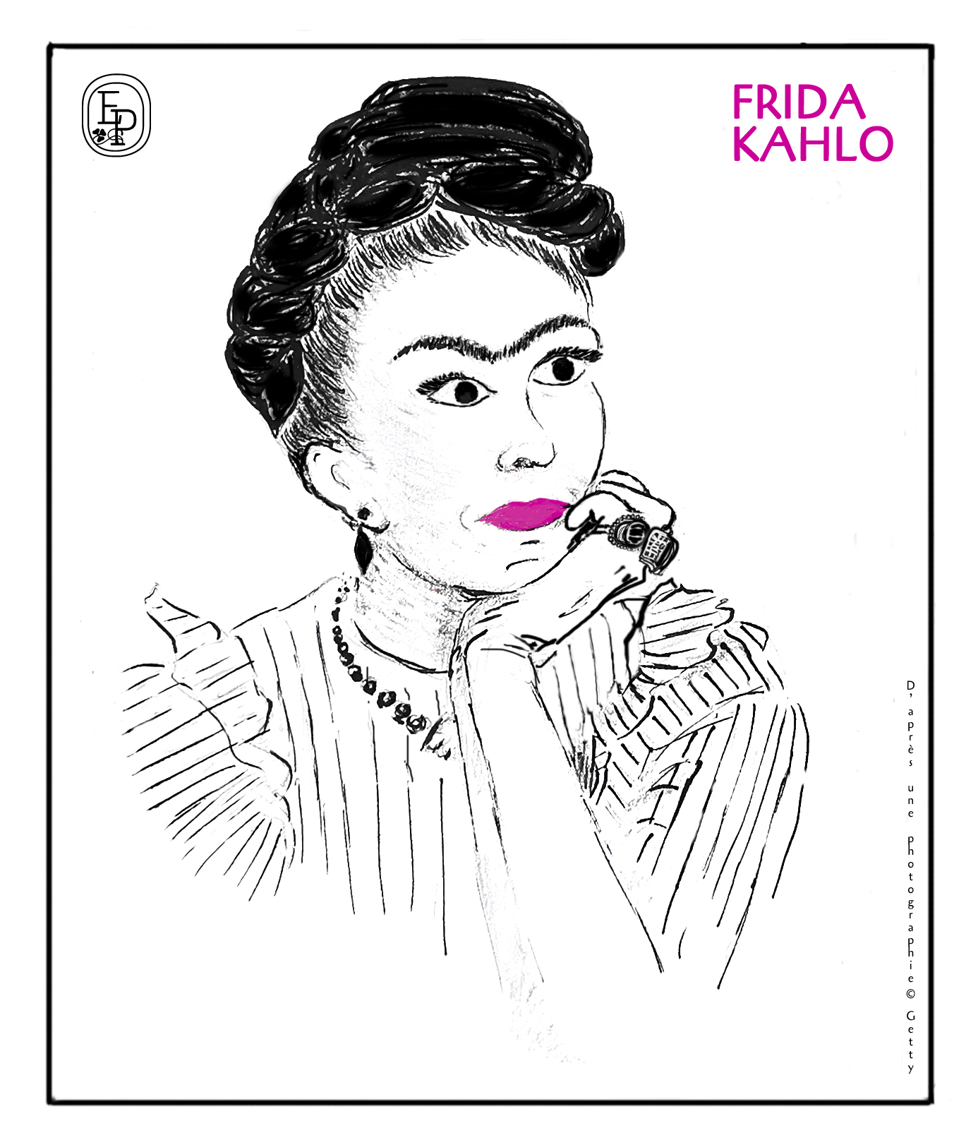 Frida Kahlo - dessin © Émilie Pruvost d'après une photographie © Getty