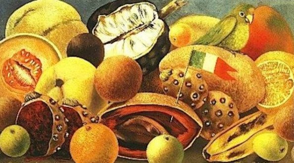 Frida Kahlo (1907-1954) Naturaleza muerta con perico y bandera (1951) Diaz Ordaz Collection - Mexico City