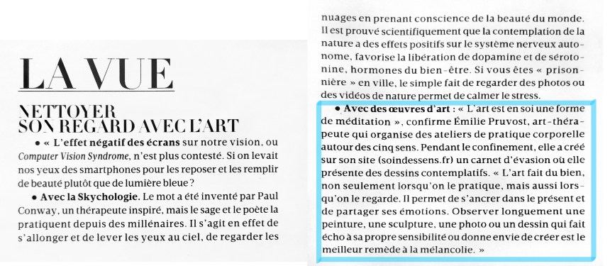 Soin des sens - Article Mme Figaro gros plan - soin des sens - Madame figaro décembre 2020