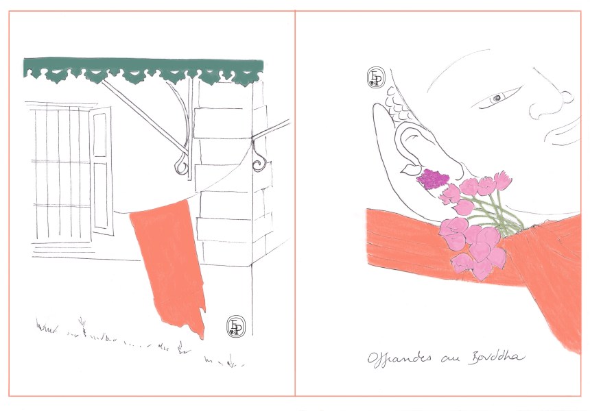 Carnet de voyage - offrandes au bouddha - © Émilie Pruvost tous droits réservés