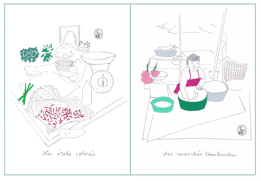 Carnet de voyage - scènes de marché - © Émilie Pruvost tous droits réservés